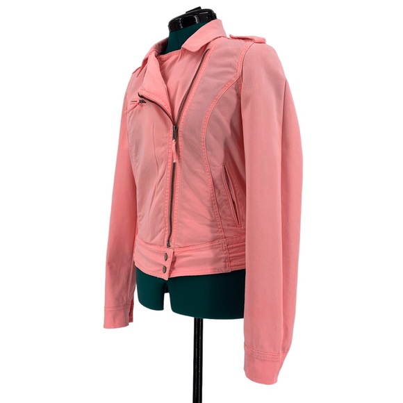 Zara TRF Premium Wash Salmon Pink Moto-Style Lightweight Denim Jacket, Small - Picture 6 of 16